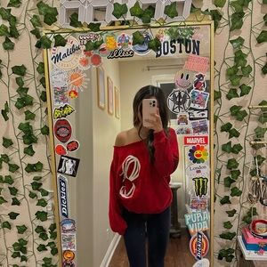 Red aritzia tna off the shoulder sweatshirt